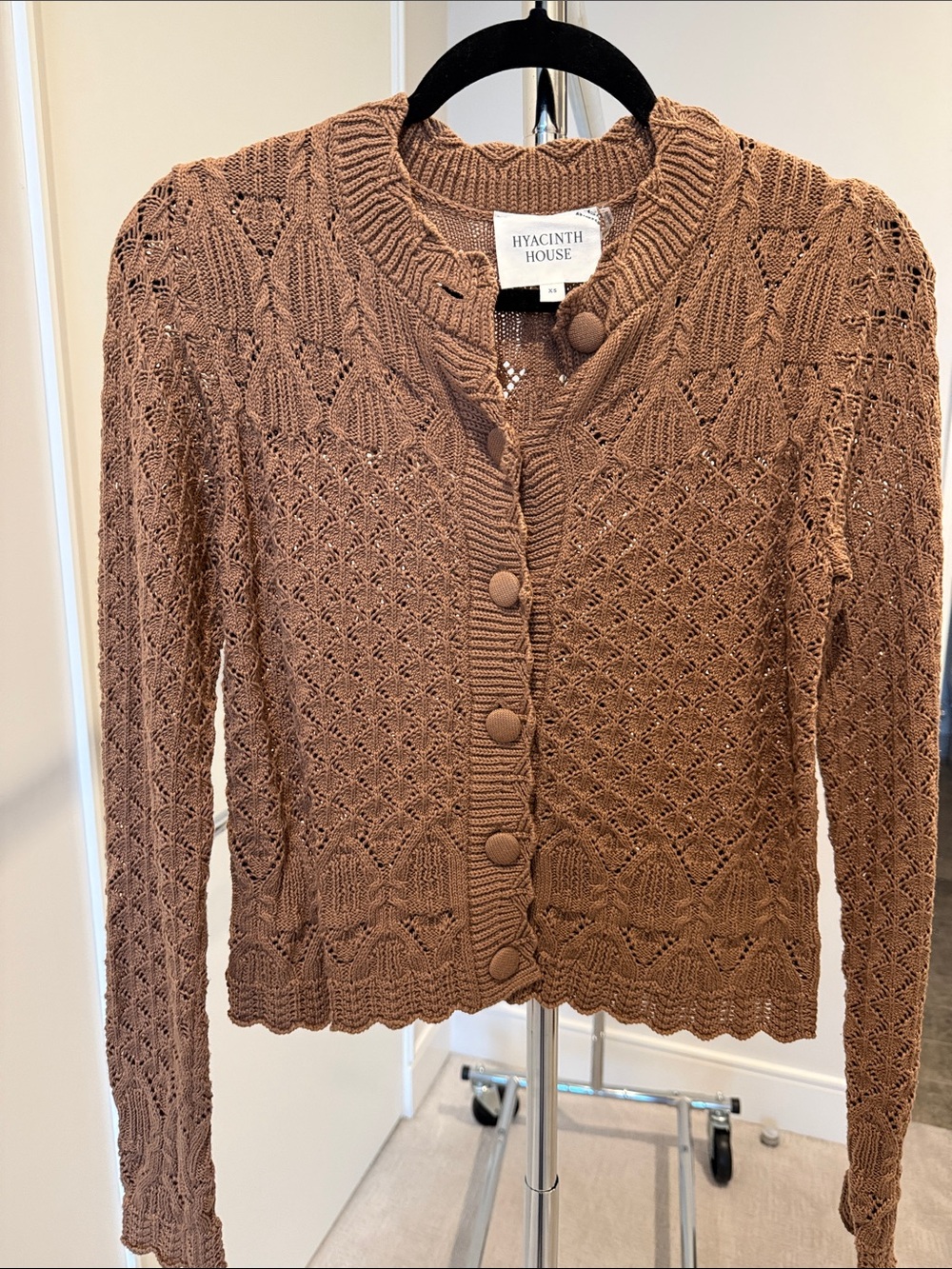 Hyacinth House Women's Crochet Button Cardigan in Taupe